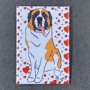 Saint Bernard Dog Magnet Valentine's Day Pet Portrait Art Gift 1.5x4.5" Handmade